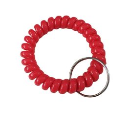 Wholesale Colorful Bracelets Keychains Plastic Spring Spiral Wristband Key Chain With Metal Rings For Sports Gym Pool ID Badge