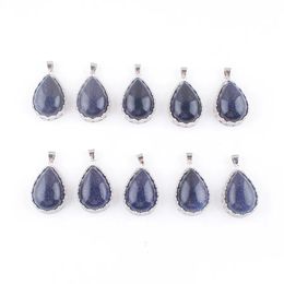 Pendant Necklaces Natural Blue Sand Stone Pendants Sier Plated Water Drop Charms For Diy Jewellery Making Fashion N3724 Delivery Dhaqo