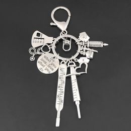 New Medical Tool Keychain Medico Key Ring Measuring Glass Thermometer Needle Tubing Key Chain Doctors And Nurses Gift Jewelry