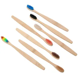 Fashion Bamboo Toothbrush Soft Bristle Brush Natural Bamboo Toothbrush Rainbow Colour Oral Care Hotel Disposable Home Bath Supplies wholesale