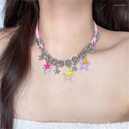 Chains Trend Punk Five-pointed Star Leather Choker Necklace For Women Men Torques Harajuku Gothic Link Chain Jewelry