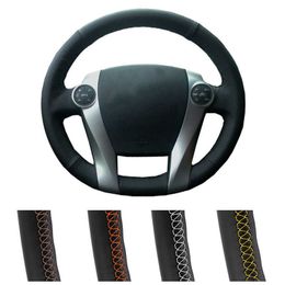 Steering Wheel Covers DIY Customised Car Steering Wheel Cover For Toyota Prius 2009-2015 Aqua 2014 2015 Auto Artificial Leather Steering Wrap G230524 G230524