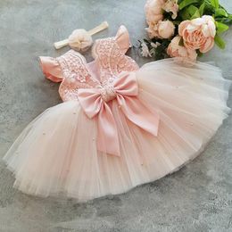 Girl Dresses Toddler Girls Wedding Party Backless Bow Cute Baby 1st Birthday Christening Gown Kids Christmas Lace Dress For 1-5 Years