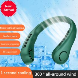 New Bladeless Hanging Neck Fan USB Charging Summer Cooling Fan Comfortable Adjustable Gear Lightweight for Camping Hiking Fishing