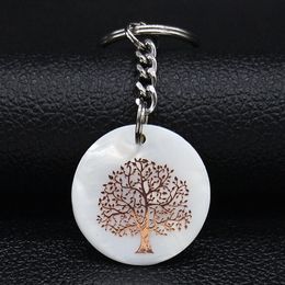 Keychains Fashion Tree Of Life Shell Stainless Steel Key Chains Women Rose Gold Color Keyrings Jewelry Llaveros Para Hombre K77732S07