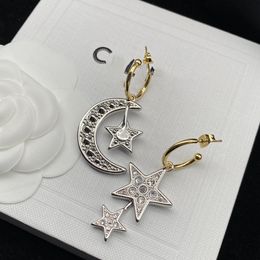 Quality Moon Asymmetric Full Diamond Earrings Women Hong Kong Style Fairy Silver Stud Earrings Wholesale