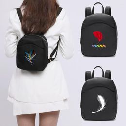 Backpack Women Backpacks For Girls Casual Small Daypack Black Fashion Feather Printing Rucksack School Bags Girl's