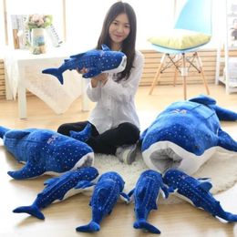 Plush Dolls 150cm Large Size Soft Shark Plush Toy Big Creative Blue Whale Stuffed Soft Shark Sea Fish Plush Pillow Lovely Children Baby Do 230523