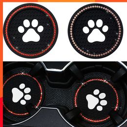 New Latest Silicone Diamond Rhinestone Dog Paw Bling Cup Holder Car Coasters Anti Slip Car Mats Water Cup Pad Interior Accessories Decor