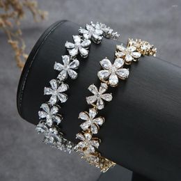 Charm Bracelets Luxury Flower Cuban Link Bangles Cubic Zirconia CZ Bohemian Cuff For Women Femme Fashion Jewelry S0620