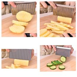 Fruit Vegetable Tools Kitchen Cooking Tool Stainless Steel Wavy Cutter Potato Cucumber Carrot Waves Cutting Slicer Drop Delivery H Dhrwl