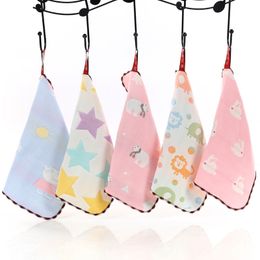 Six layers 25*25 small square towel soft and absorbent nursery gauze baby saliva towel children face towel with Lanyard 2pcs