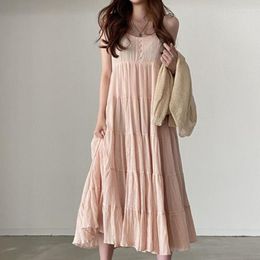 Casual Dresses Loose Pink Camisole Dress Vestido Y2k Long Ruffle Summer For Women 2023 Pleated Birthday Cake Sexy Beach