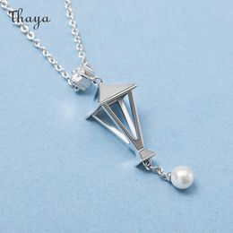 Necklaces Thaya Necklace For Women Roman Lamp Hollow Imitation Pearls Pendants Zircon Silver Colour 45cm For Female Jewellery Trend Gift