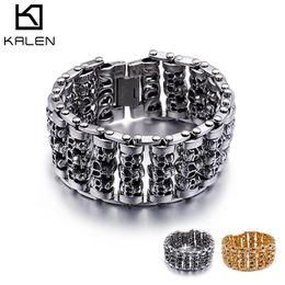 Bangle KALEN Punk 316 Stainless Steel Multiple Skull Heads Charm Bracelets For Men Biker Hand Chain Bracelet Drop Shipping Jewellery