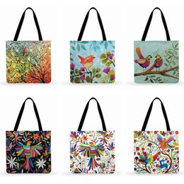 Shopping Bags Watercolour Hand Painted Bird Print Bag Love Women Casual Tote Ladies Shoulder Fashion Beach Foldable