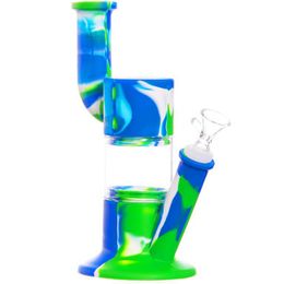 Cool Colorful Silicone Bong Pipes Kit Handle Style Bubbler Herb Tobacco Glass Filter Funnel Bowl Spoon Waterpipe Hookah Smoking Cigarette Holder Tube DHL