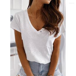 Women's Blouses Women Solid Color Short Sleeve Tee Top Casual Summer V-Neck Pullover Harajuku Shirt Ladies Tops Womens Shirts White