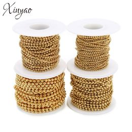 Necklaces Xinyao 10Yard/Roll 1.5mm 2mm 2.4mm 3mm Stainless Steel Ball Beads Chain Necklace Gold Colour Bulk Chain Diy Jewellery Making F7355