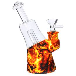 Cool Fire Skull Skeleton Silicone Bong Pipes Kit Bubbler Herb Tobacco Glass Filter Funnel Bowl Spoon Waterpipe Hookah Smoking Cigarette Holder Tube