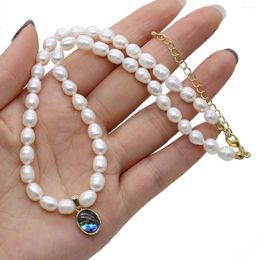 Chains Abalone Shell Pendant 8x12mm Natural Freshwater White Mother Pearl Necklace Rice Beads 6-7mm Exquisite Jewellery