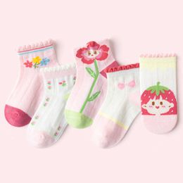 Socks 5 pairs/batch of children's cotton boys girls babies and students cute cartoon fashion net soft summer socks for new children from 1 to 12 years G220524