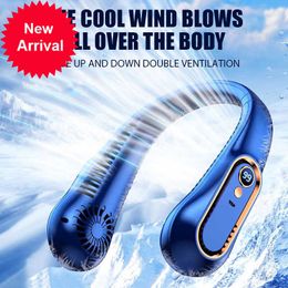 New Portable Mini Hanging Neck Fan Bladeless Neckband Fan Digital Display Power Air Cooler USB Rechargeable Electric Fans