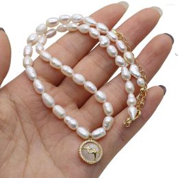 Chains Irregular Rice Shaped Pearl White Beaded Chain Round Star Pendant 12mm For Charm Girls Party Necklace Gift