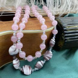 Chains Vintage Glass Beads Double Layer Fashion Fresh Sweet Cherry Blossom Pink Necklace