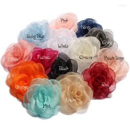 Decorative Flowers 20PCS 14colors 3.5cm Born Handmade Gauze Layered Hair Flower Vintage Rolled Rose Fabric For Clips Accessories