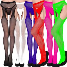 Socks Hosiery Sexy Lingerie Underwear Stockings Open Crotch Neon Fishnet Tights For Women Party Night Club Wear Crotchless Pantyhose Women Y23