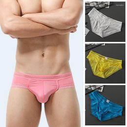 Underpants Men Briefs Underwear Summer Seamless Breathable Ice Silk Lace Ultra Thin U Pouch Men's Panties Comfortable Gay Sexy