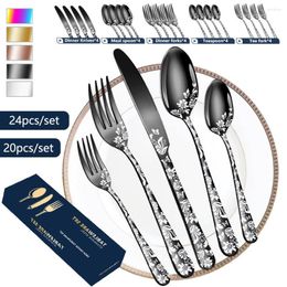 Dinnerware Sets 20/24Pcs Silverware Set For 4/5 Stainless Steel Cutlery Western Steak Family Knife Fork Spoon Tableware