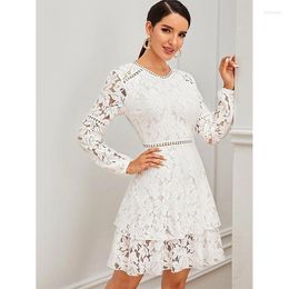 Casual Dresses 2023 Evening Party Women Sexy Off Shoulder O Neck Hollow Lace Bodycon Midi Dress Women's Clothing Vestido