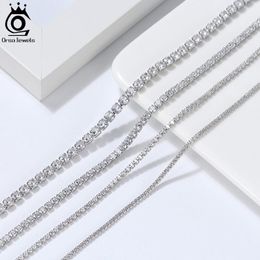 Necklaces ORSA JEWELS Bling Zircon Tennis Necklace 925 Sterling Silver Italian Handmade Iced Out CZ Tennis Chain Jewelry For Men Women SSC