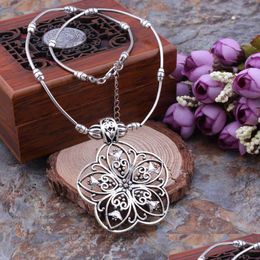 Pendant Necklaces Womens Hollow Flower Tibetan Sier Gstqn003 Fashion Gift National Style Women Diy Necklace Pendants Drop Delivery Je Dhiof