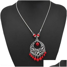 Pendant Necklaces Womens Carved Tassel Hollow Tibetan Sier Turquoise Gstqn014 Fashion Gift National Style Women Diy Necklace Drop De Dhmj4