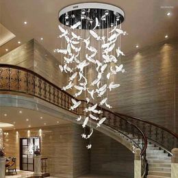 Chandeliers Light Clear Crystal Feather For Staircase Beauty Salon Reception Room Lobby Stainless Steel Led Ceiling Pendant Lamp