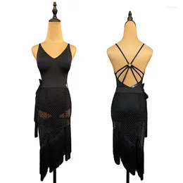 Stage Wear Fringe Latin Dance Skirt Women Two Piece Costume Designer Clothes Black Bodysuit Tap Dancewear Tango Dancer Outfit JL3105