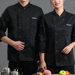 Men's Casual Shirts Chef Top Solid Colour Pocket Long Sleeve Lightweight Double-breasted Catering Buttons Plus Size Unisex Cook Shirt Clothes