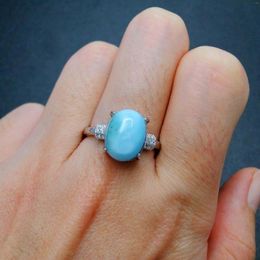 Cluster Rings 925 Sterling Silver Fine Jewellery Natural Dominica Larimar Ring For Engagment Wedding Gift
