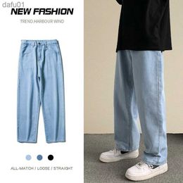 Men's Jeans Spring Summer Streetwear Baggy Jeans Men Korean Fashion Loose Straight Wide Leg Pants Male Brand Clothing Black Light Blue 220808 L230520