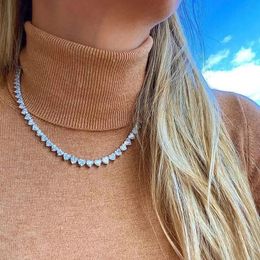 Chokers Hip Hop Iced Out Bling AAAA Zircon Heart Tennis Chain Necklace Women Fashion Jewelry Gold Silver Color Pink CZ Choker Necklace 230524