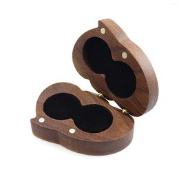 Jewellery Pouches Ring Box Wooden Holder Special Gift Lightweight For Proposal Romantic Wedding Unique Design Walnut Wood Double Heart Soft