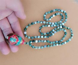 Chains 6mm Water Grass Agate 108 Beads Nepal Pendant Necklace Cuff Handmade Buddhism Spirituality Healing Jewellery Wristband Elegant