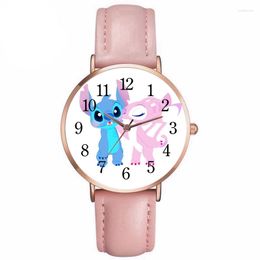 Wristwatches Pink Stitch Watches For Women Leather Quartz Wristwatch Ladies Relojes Feminino Hodinky Zegarek Damski