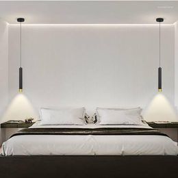 Pendant Lamps Modern LED Lights Bedroom Long Downlight Simple Home Decorative Lighting Black White Bedside Suspension Light