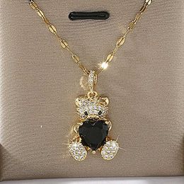 Pendant Necklaces Bohemian style heart-shaped black zircon pendant engagement necklace female copper jewelry animal accessories bottle opener G220524