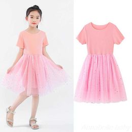 Girl's Dresses Children's Toddler Pink Gold Sequins Fairy Princess Party Summer Cotton Short Sleeve Youth Girls' Dress G220523