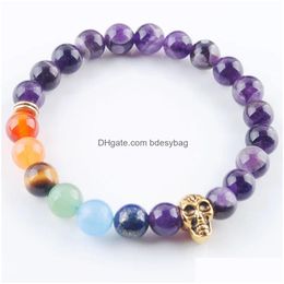 Beaded Stretch Beads Strand Bracelets Charms Jewelry Natural Stone Round 8Mm Amethysts Agates Ghost Head Bangle 7 Inches Bk326 Drop D Dhg30